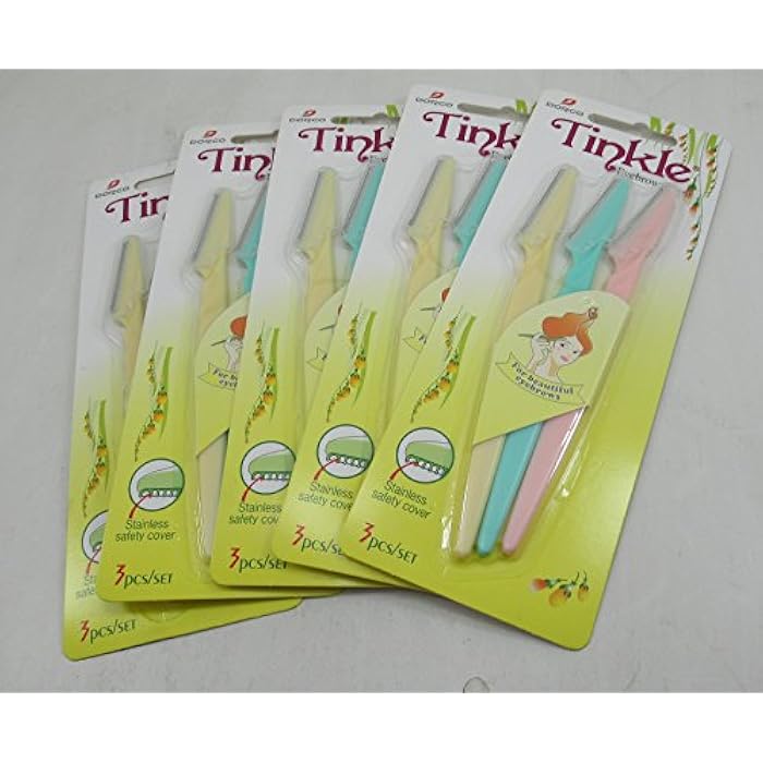 Tinkle Eyebrow Razor for Beautiful Eyebrows, 3/Pack, Pack of 5, 15 Eyebrow Razors in All - Image 1